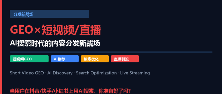 GEO×短视频/直播：AI搜索时代的内容分发新战场 - GEO实战 - 生成式引擎优化教程