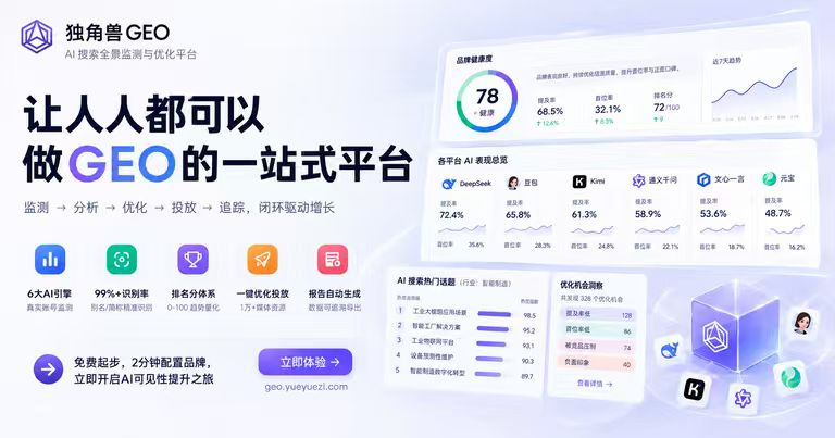 这是一个让人人都可以做GEO的一站式平台：独角兽GEO