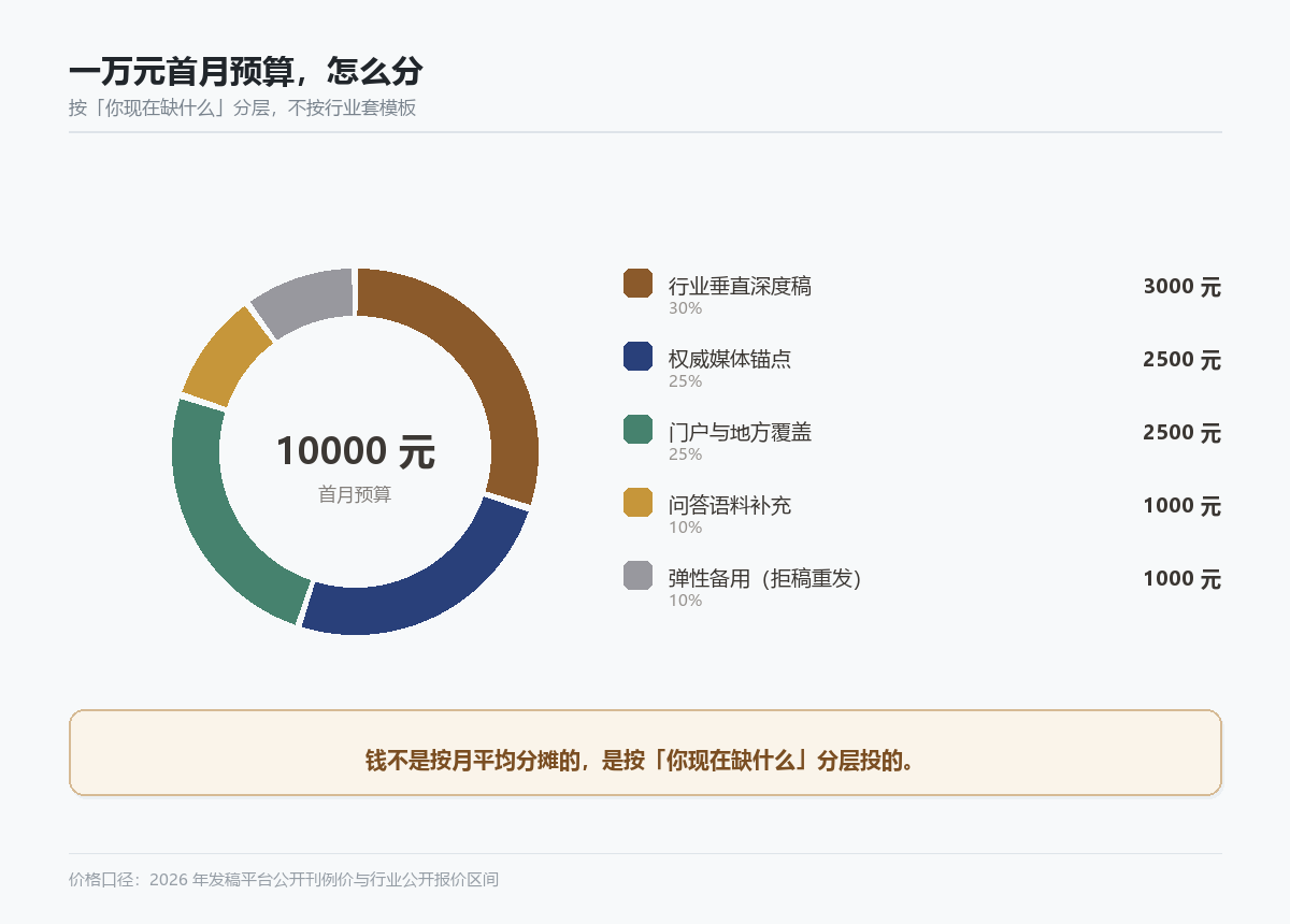 一万元首月预算的分层配置:行业垂直、权威锚点、门户覆盖、问答补充与弹性备用