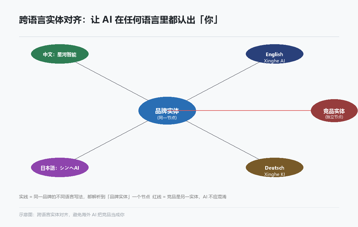 跨语言实体对齐示意图多语言节点