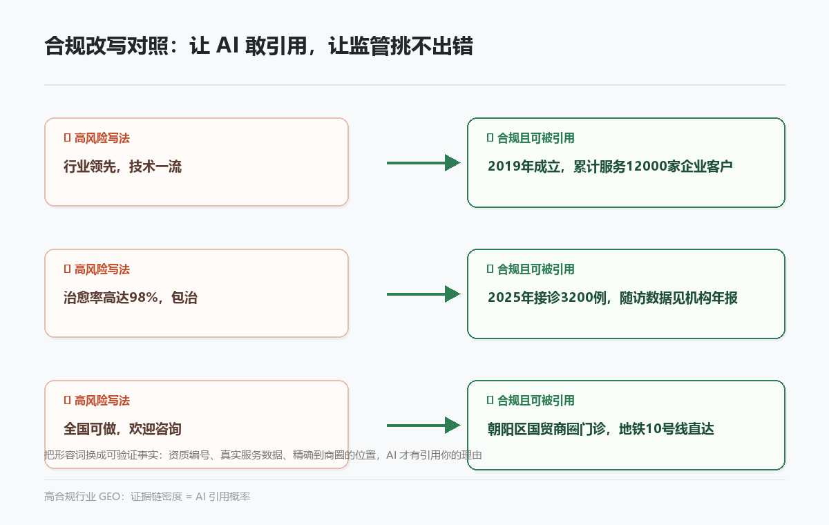 医疗行业GEO合规改写对照示意图